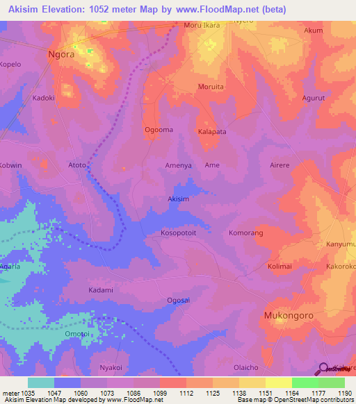 Akisim,Uganda Elevation Map