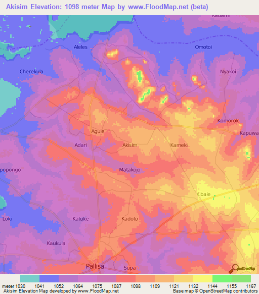Akisim,Uganda Elevation Map