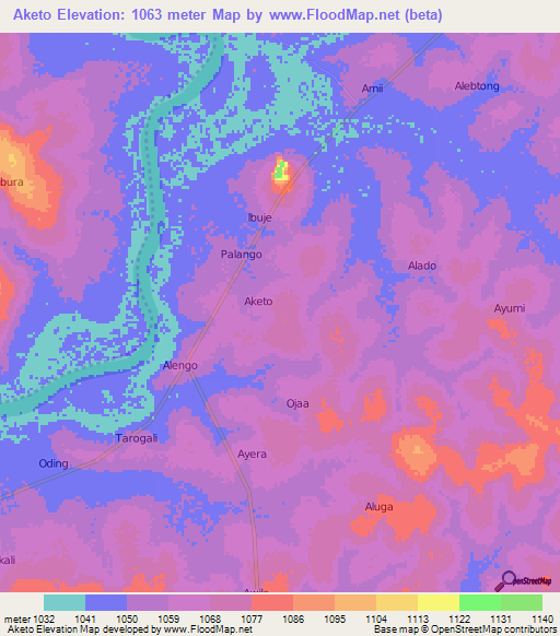 Aketo,Uganda Elevation Map