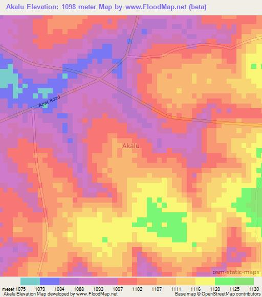 Akalu,Uganda Elevation Map