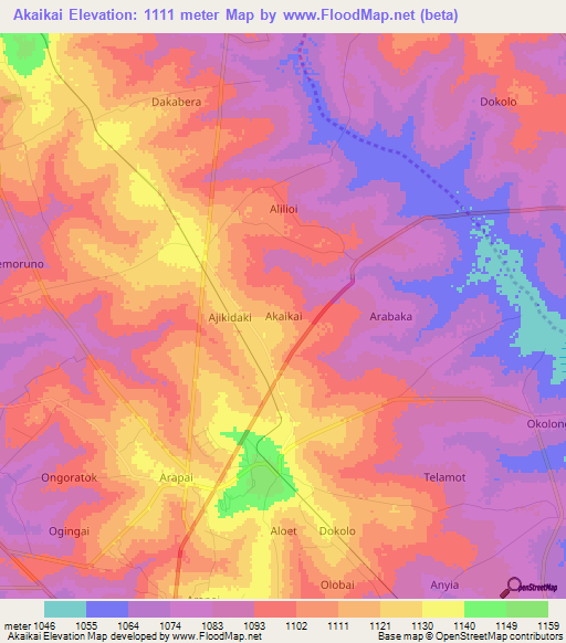 Akaikai,Uganda Elevation Map