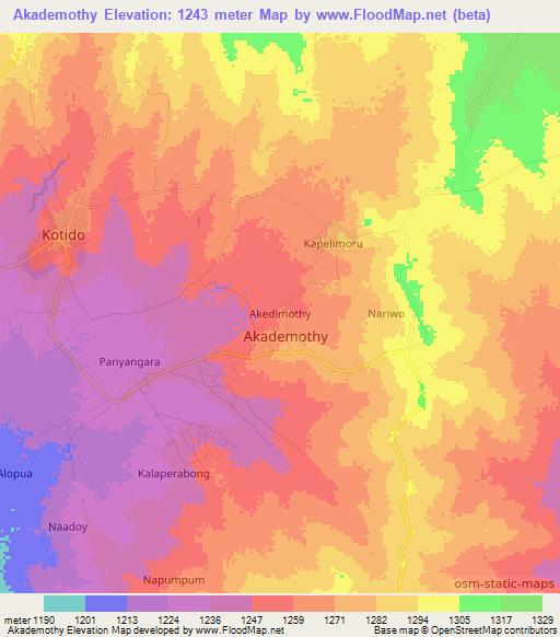 Akademothy,Uganda Elevation Map