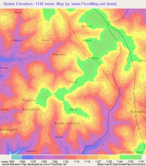 Ajuket,Uganda Elevation Map