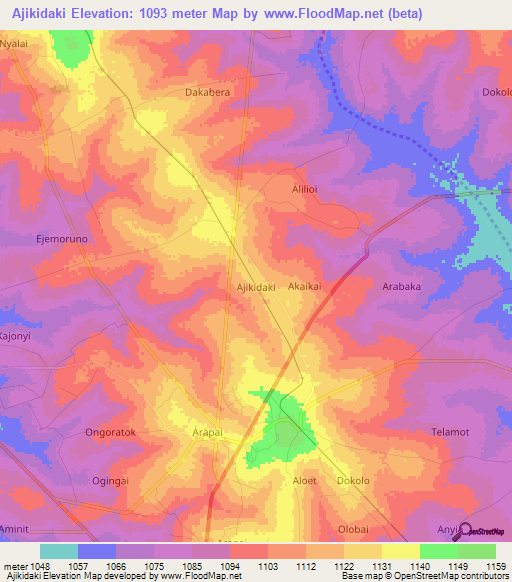 Ajikidaki,Uganda Elevation Map