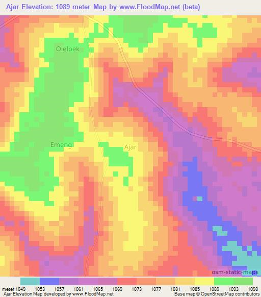 Ajar,Uganda Elevation Map