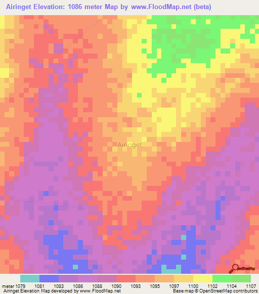Airinget,Uganda Elevation Map