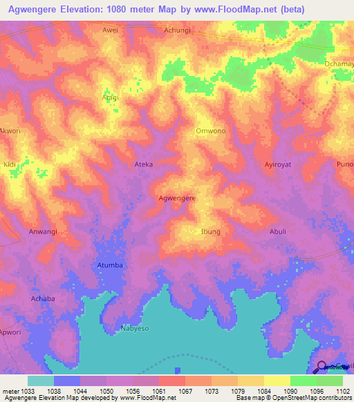 Agwengere,Uganda Elevation Map