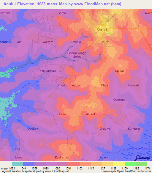Agulul,Uganda Elevation Map