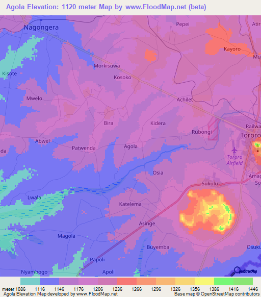 Agola,Uganda Elevation Map