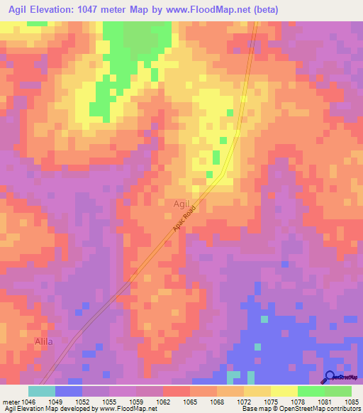Agil,Uganda Elevation Map