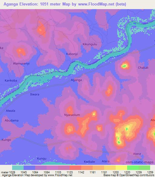 Aganga,Uganda Elevation Map
