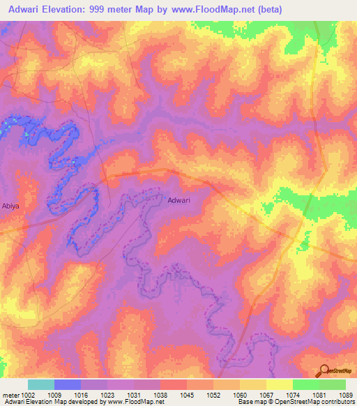 Adwari,Uganda Elevation Map