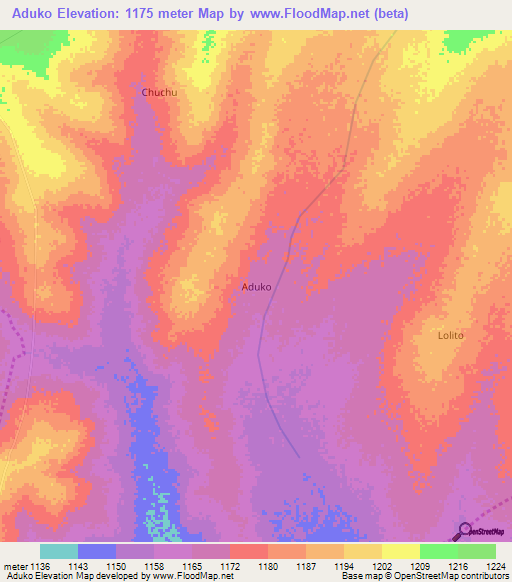 Aduko,Uganda Elevation Map