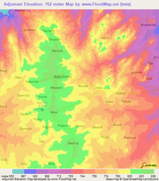 Adjumani,Uganda Elevation Map