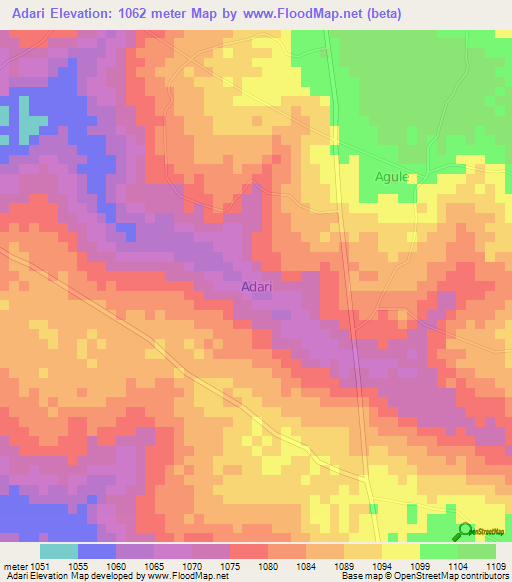 Adari,Uganda Elevation Map