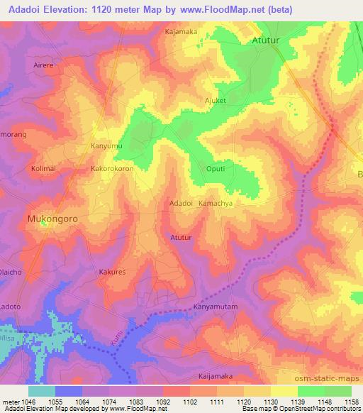 Adadoi,Uganda Elevation Map