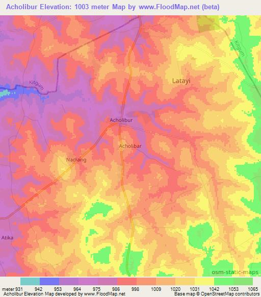 Acholibur,Uganda Elevation Map