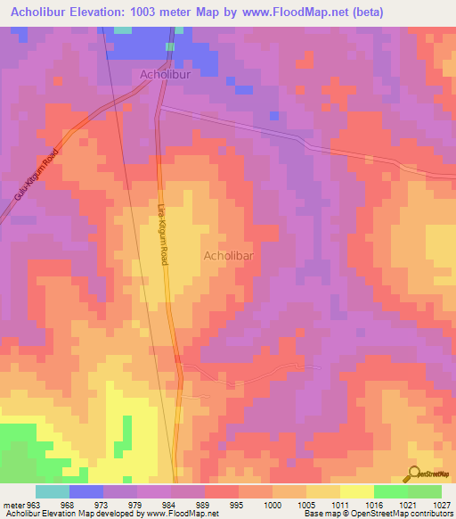 Acholibur,Uganda Elevation Map