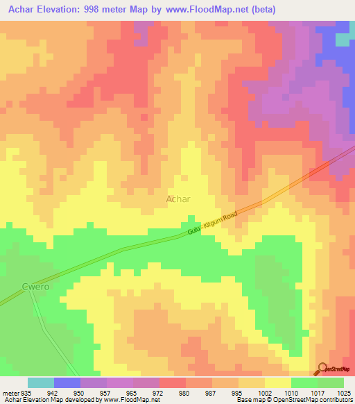Achar,Uganda Elevation Map