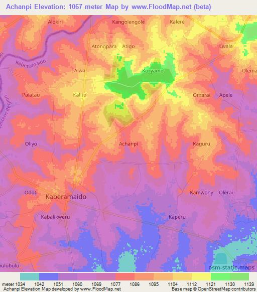 Achanpi,Uganda Elevation Map