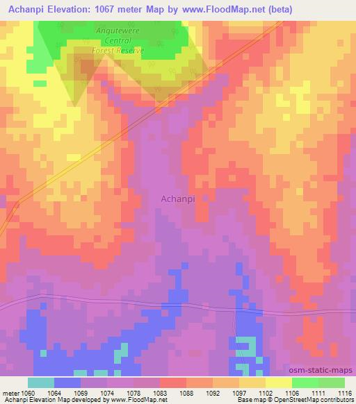 Achanpi,Uganda Elevation Map