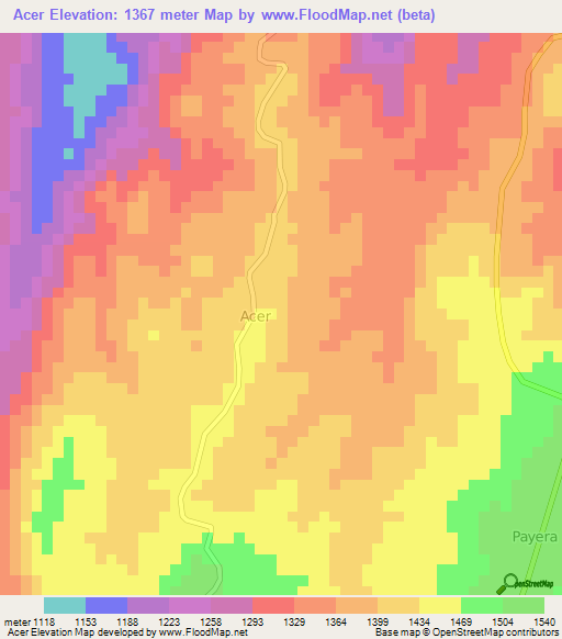 Acer,Uganda Elevation Map