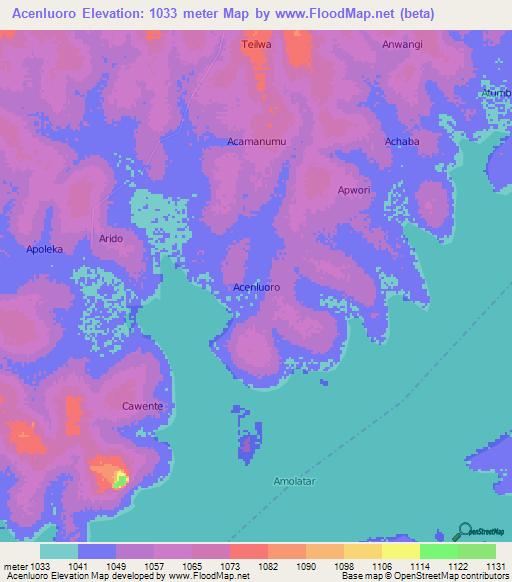 Acenluoro,Uganda Elevation Map
