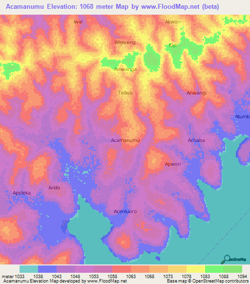 Acamanumu,Uganda Elevation Map