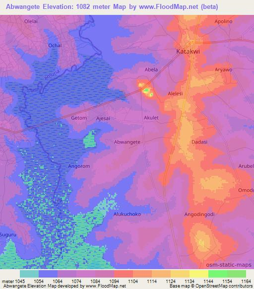 Abwangete,Uganda Elevation Map