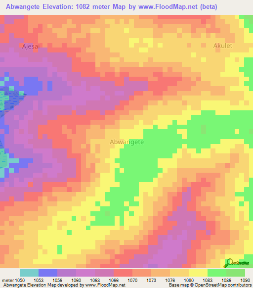 Abwangete,Uganda Elevation Map