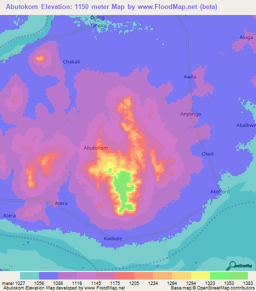 Abutokom,Uganda Elevation Map