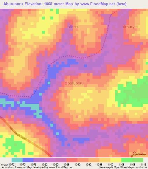 Aburuburu,Uganda Elevation Map