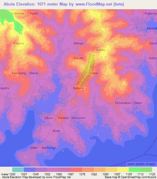 Abola,Uganda Elevation Map