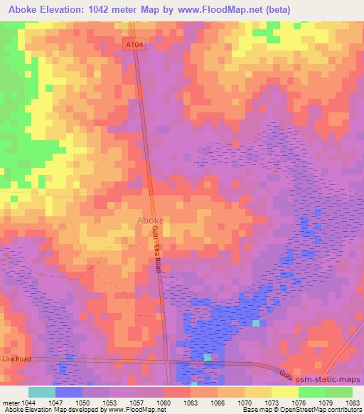 Aboke,Uganda Elevation Map