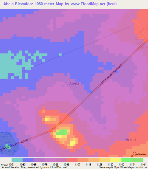 Abela,Uganda Elevation Map