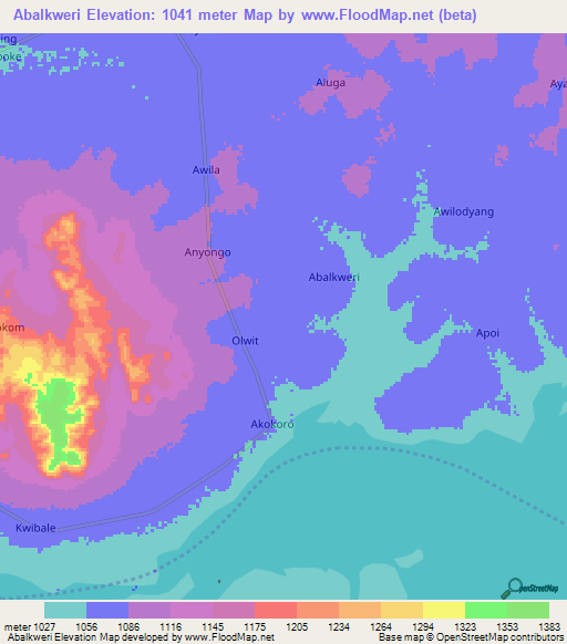 Abalkweri,Uganda Elevation Map