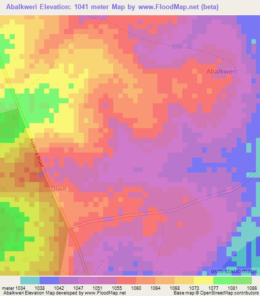 Abalkweri,Uganda Elevation Map