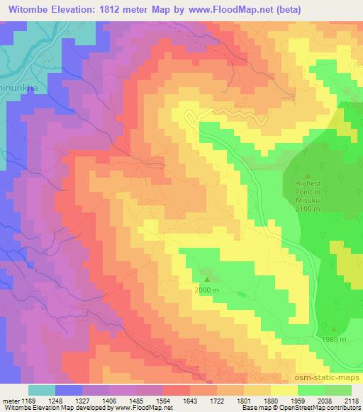 Witombe,Malawi Elevation Map