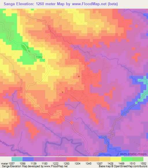 Sanga,Malawi Elevation Map