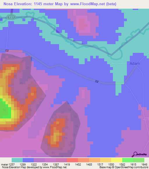 Nosa,Malawi Elevation Map