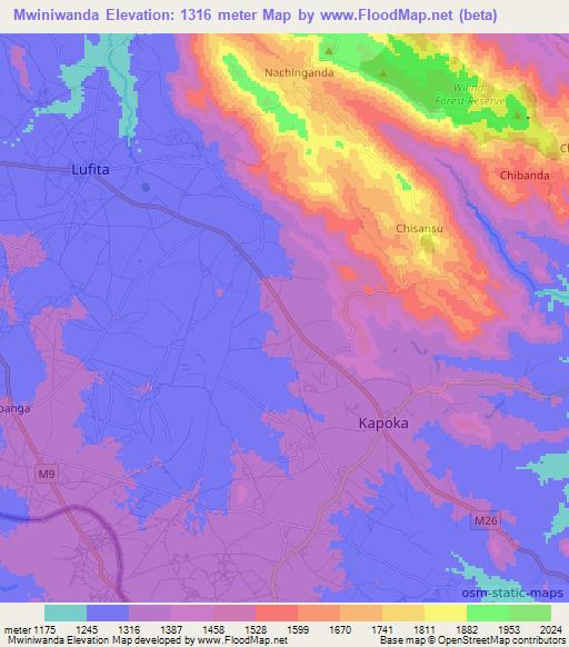 Mwiniwanda,Malawi Elevation Map