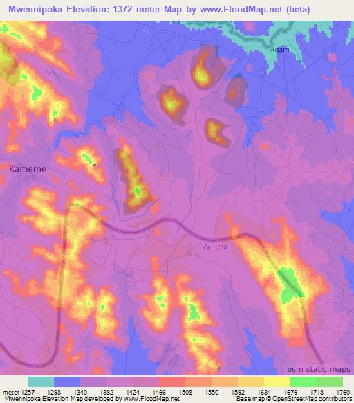 Mwennipoka,Malawi Elevation Map