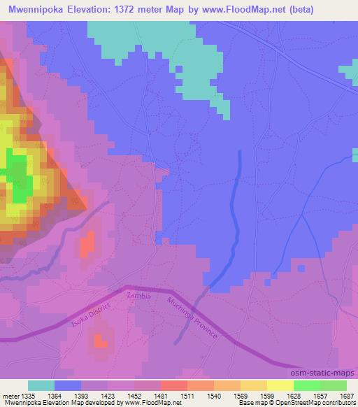 Mwennipoka,Malawi Elevation Map