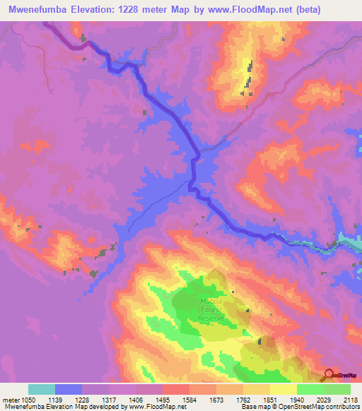 Mwenefumba,Malawi Elevation Map