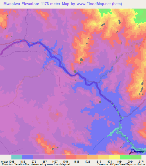 Mwapiwu,Malawi Elevation Map