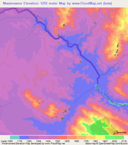 Mwamswere,Malawi Elevation Map