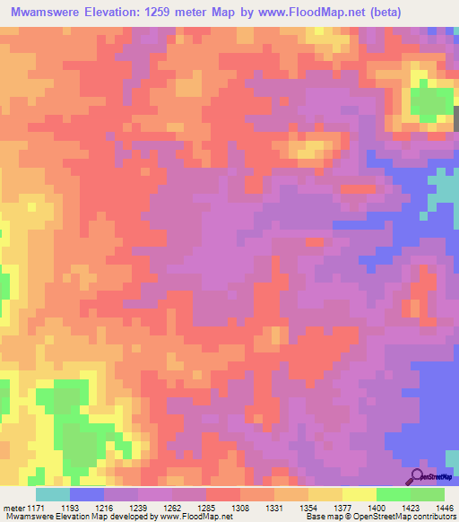 Mwamswere,Malawi Elevation Map