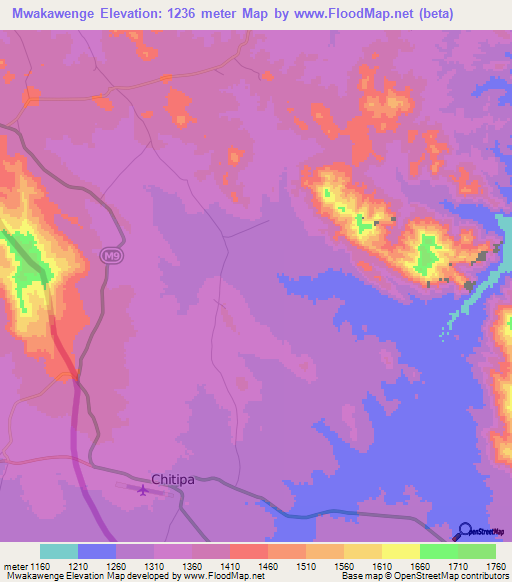 Mwakawenge,Malawi Elevation Map