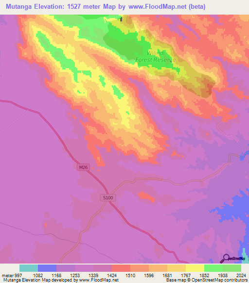 Mutanga,Malawi Elevation Map