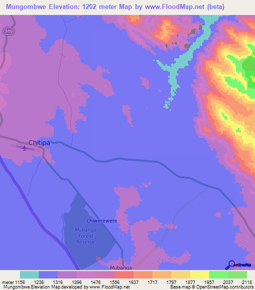 Mungombwe,Malawi Elevation Map